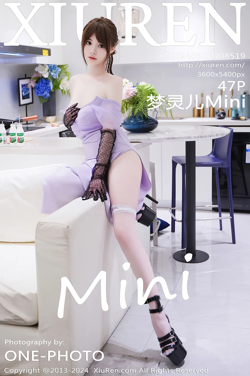 [XiuRen秀人网] No.8519 模特梦灵儿Mini性感紫色连衣长裙配白丝袜秀惹火身段诱惑写真-就是免费