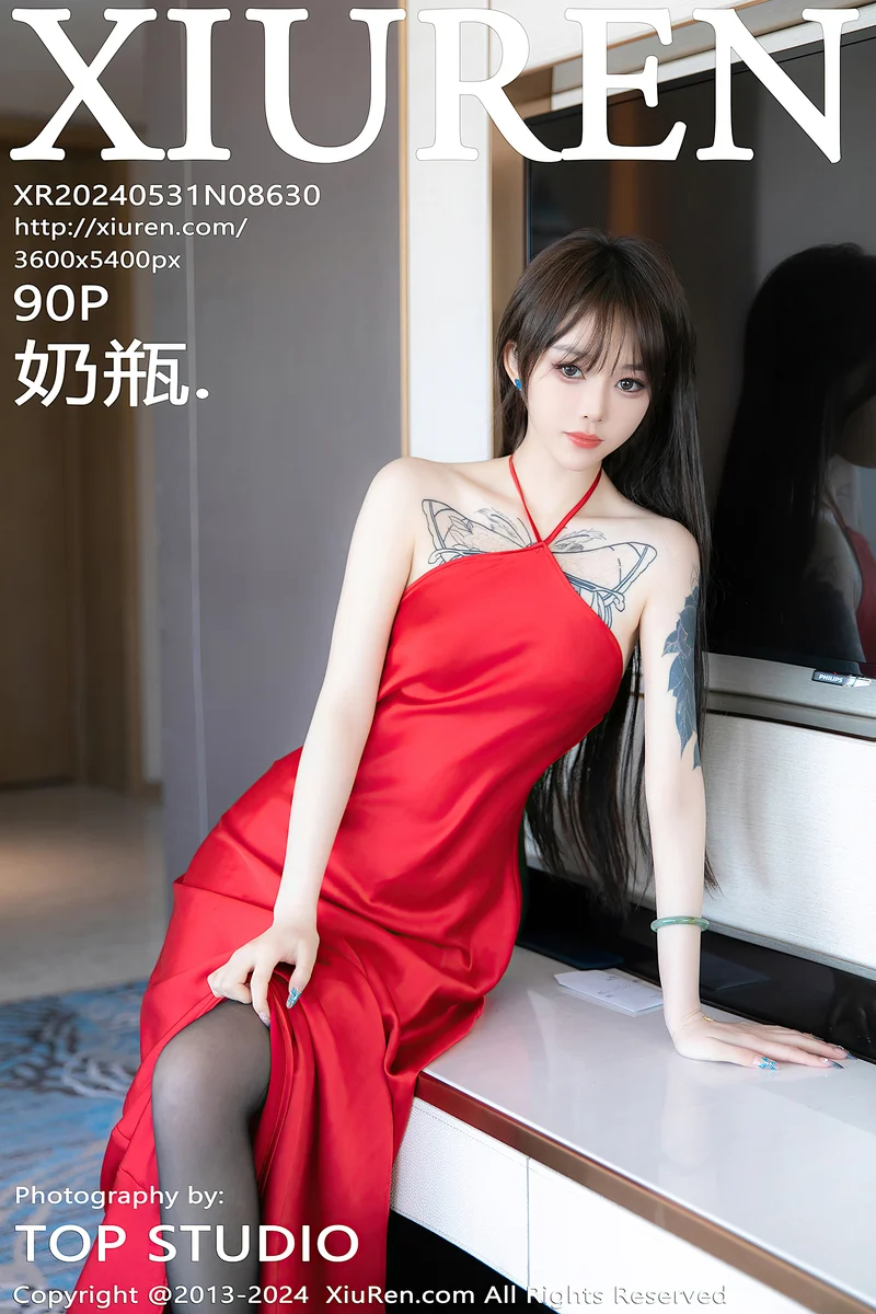 [XiuRen秀人网] No.8630 模特奶瓶性感红色长裙露黑色内衣配超薄黑丝秀曼妙身姿诱惑写真-就是免费