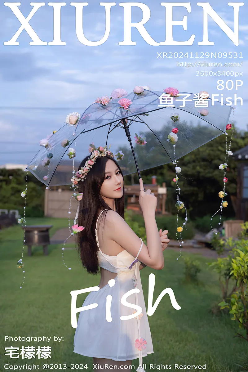 [XiuRen秀人网] NO.9531 模特鱼子酱Fish花朵主题白色吊带配原色丝袜秀曼妙身姿诱惑写真-就是免费